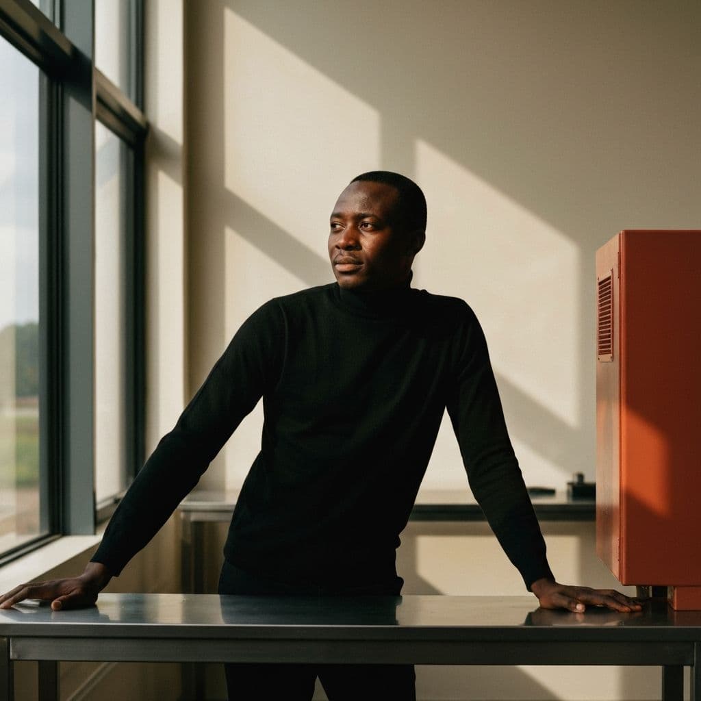 Operator at a workbench in a modern industrial workshop